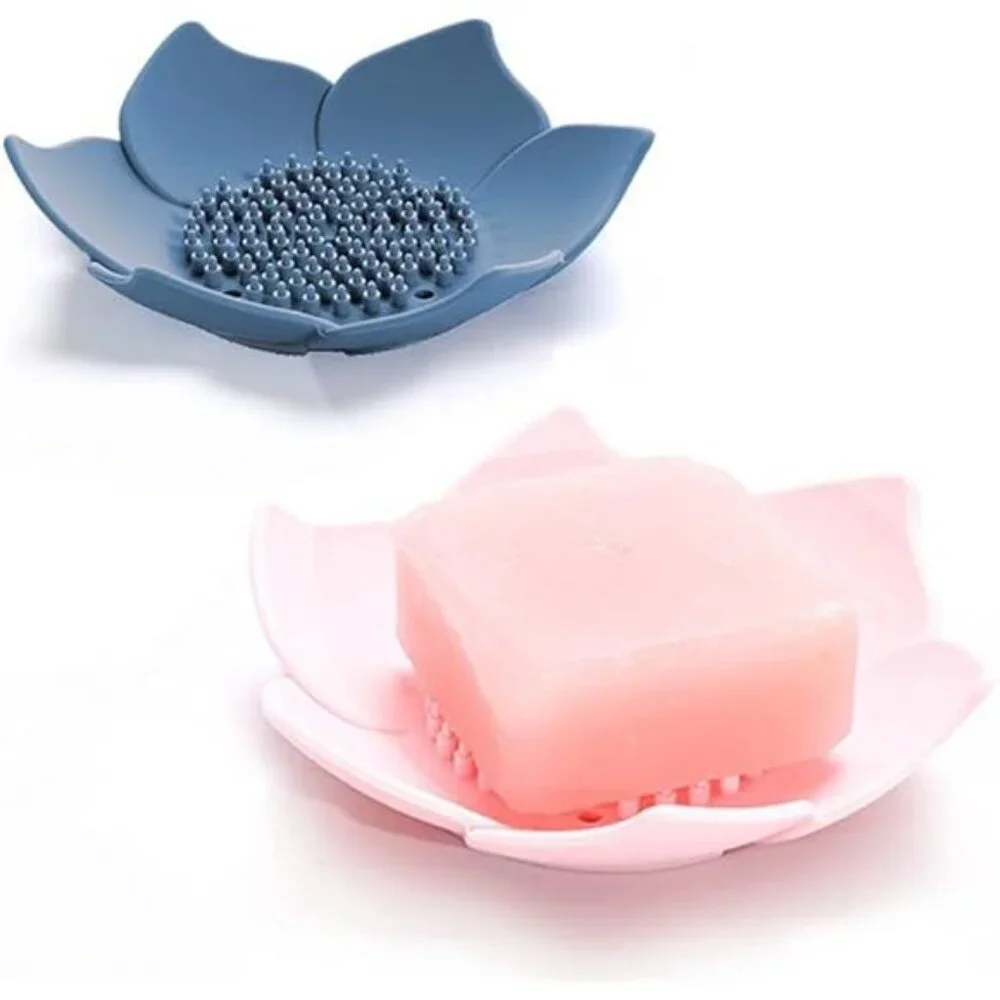 Silicone Soap Dish Soap Holder Flower Shape Draining Tray for Bathroom Kitchen